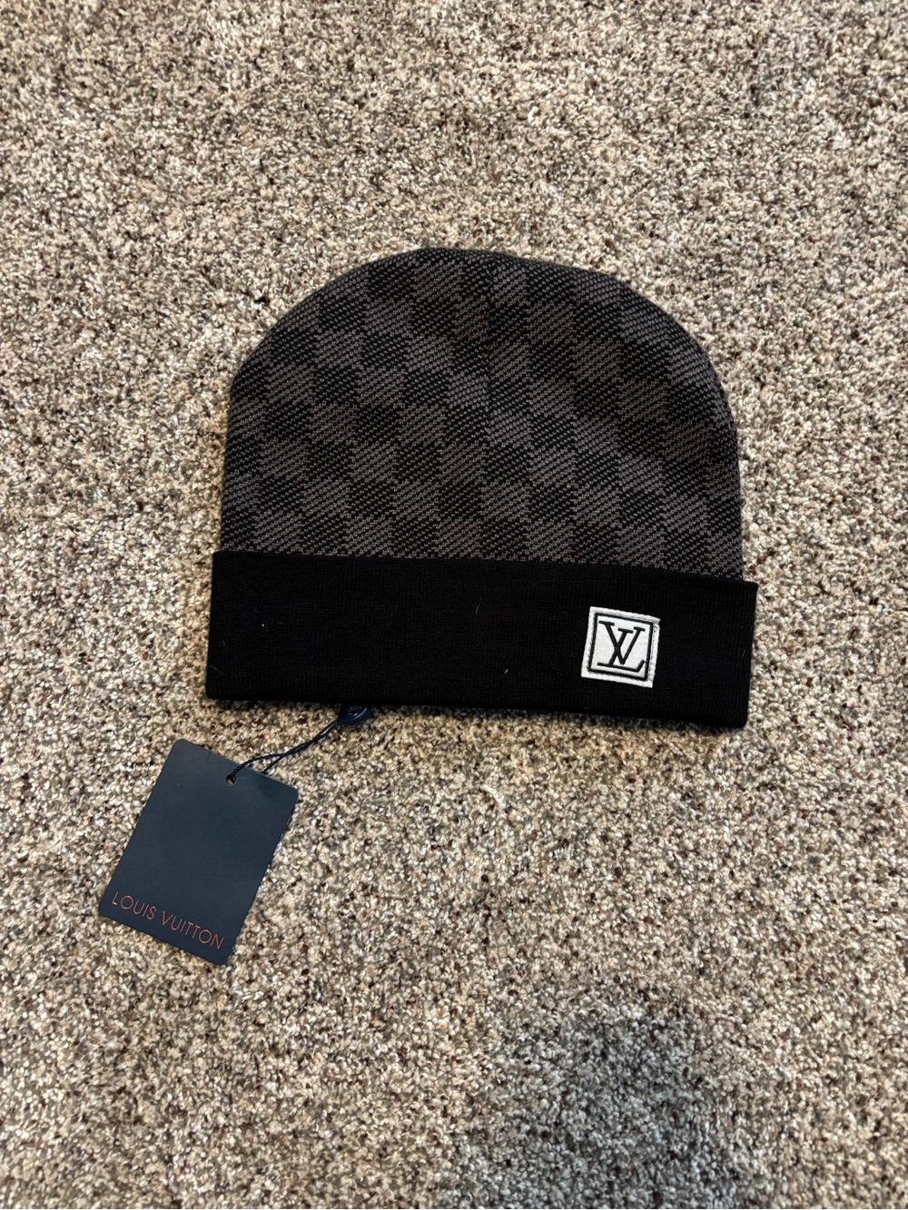 Black & Gray Damier Knit Beanie